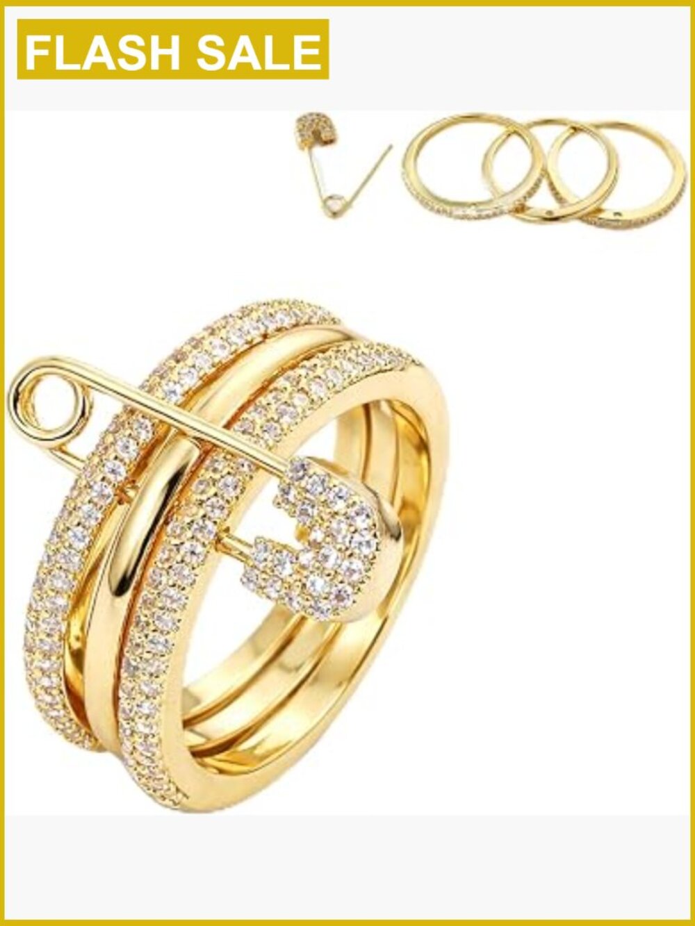 Stackable Ring Set for Women Non Tarnish Gold Plated Cubic Zirconia Chunky Band
